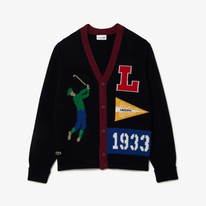 Sweaters and Sweatshirts MenWomen Lacoste Unisex Golfer Motif Cardigan Navy Blue White Qrn
