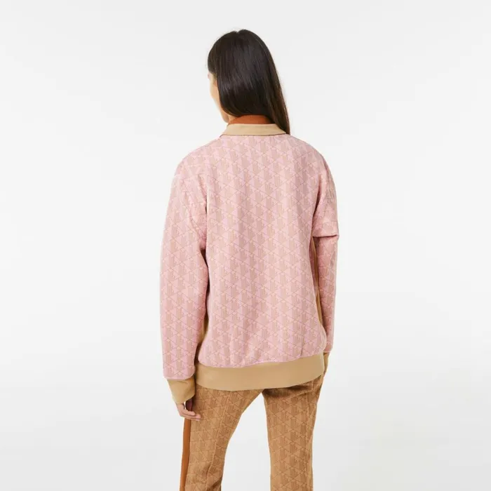Sweaters and Sweatshirts MenWomen Lacoste Women039s Loose Fit Monogram Print Cardigan Light Pink Beige Nxg
