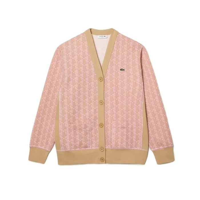 Sweaters and Sweatshirts MenWomen Lacoste Women039s Loose Fit Monogram Print Cardigan Light Pink Beige Nxg