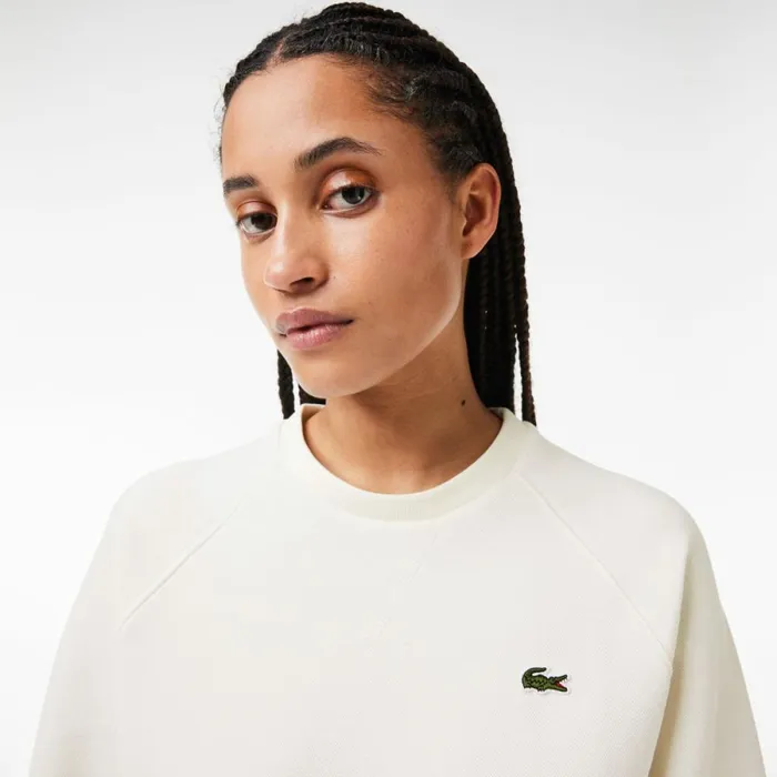 Sweaters and Sweatshirts Women Lacoste Women039s Regular Fit Double Face Piqu Crew Neck Sweatshirt White 70v