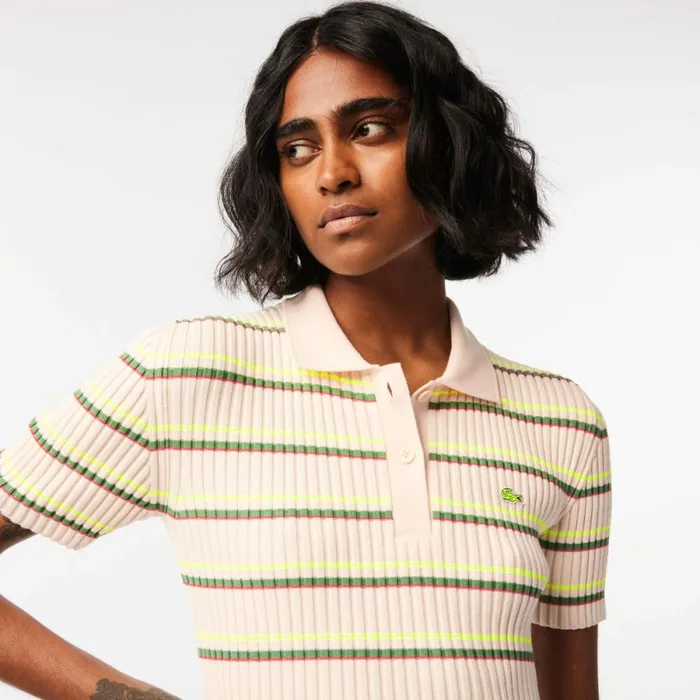 Sweaters and Sweatshirts Women Lacoste Womens Made In France Organic Cotton Striped Polo White Xid