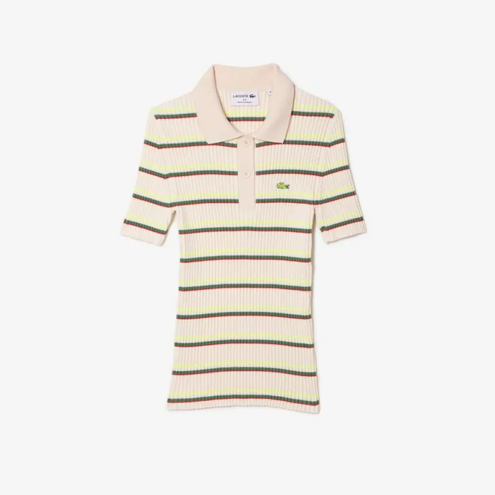 Sweaters and Sweatshirts Women Lacoste Womens Made In France Organic Cotton Striped Polo White Xid