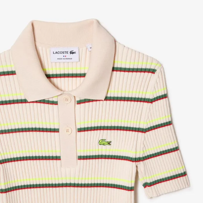 Sweaters and Sweatshirts Women Lacoste Womens Made In France Organic Cotton Striped Polo White Xid