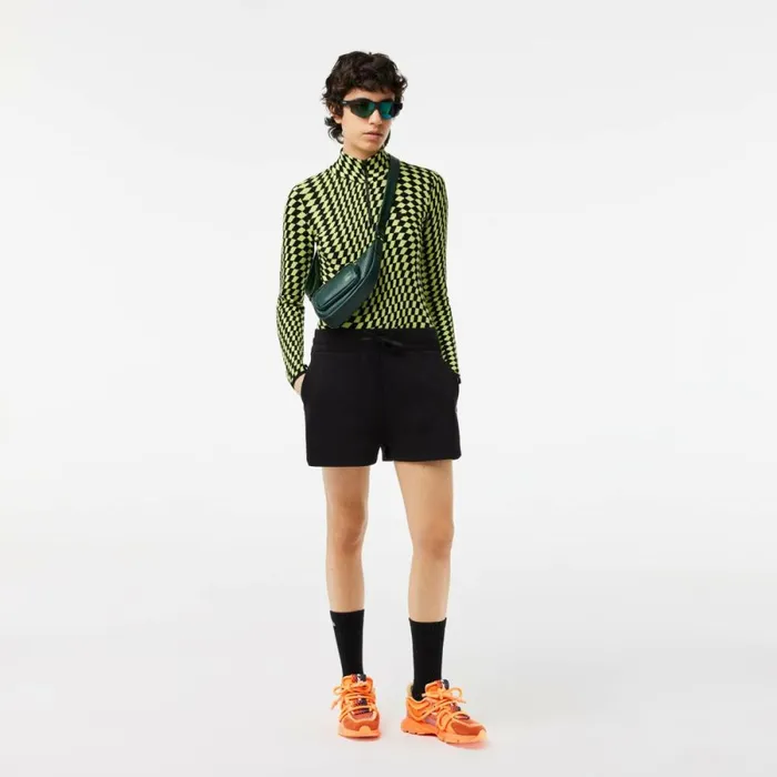 Sweaters and Sweatshirts Women Lacoste Womens TwoTone Jacquard HalfZip Sweater Black Beige Uuj