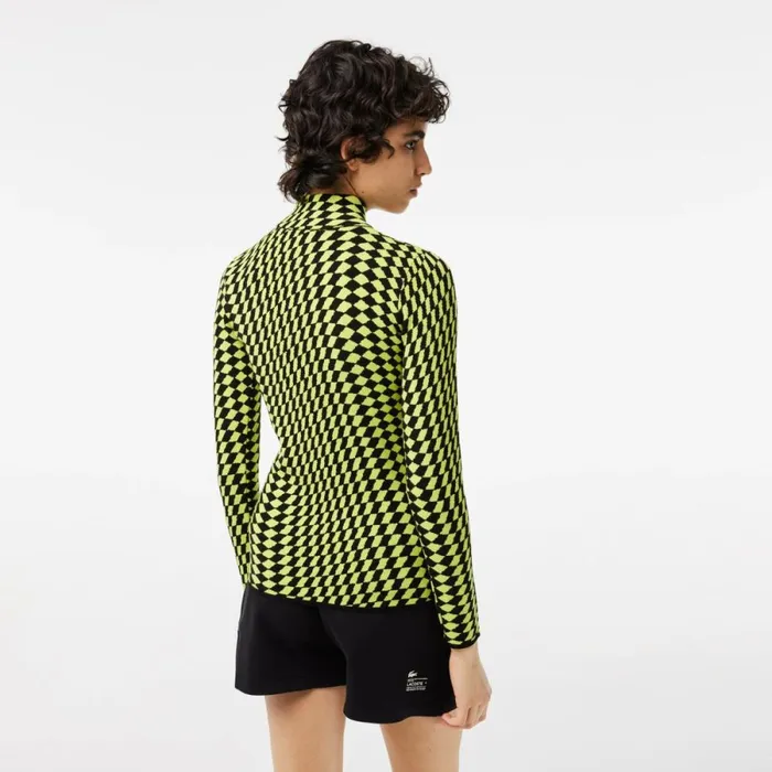 Sweaters and Sweatshirts Women Lacoste Womens TwoTone Jacquard HalfZip Sweater Black Beige Uuj