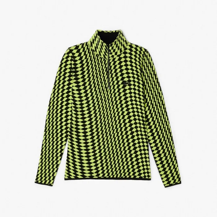 Sweaters and Sweatshirts Women Lacoste Womens TwoTone Jacquard HalfZip Sweater Black Beige Uuj