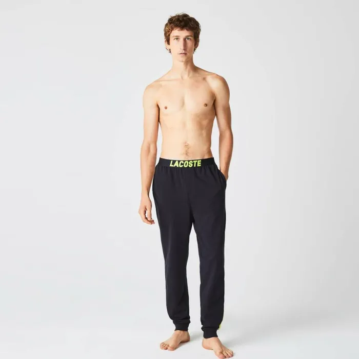 Sweatpants and Trousers Men Lacoste Men039s Oversized Logo Fleece Pajama Pants Dark Grey White Yellow P44