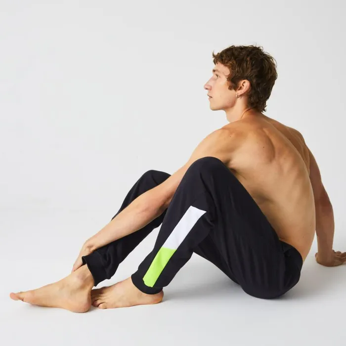 Sweatpants and Trousers Men Lacoste Men039s Oversized Logo Fleece Pajama Pants Dark Grey White Yellow P44