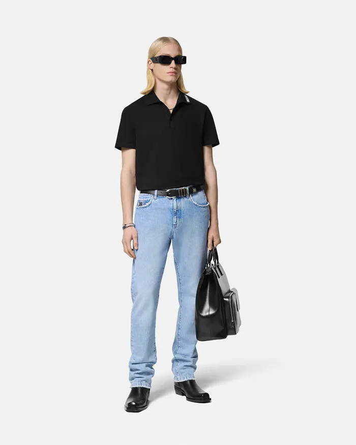 TShirts and Polos Men Versace 90s Vintage Logo Polo Shirt Black