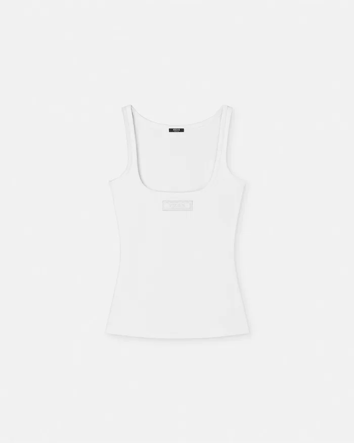 TShirts and Sweatshirts Women Versace 90s Vintage Logo Ribbed Tank Top White