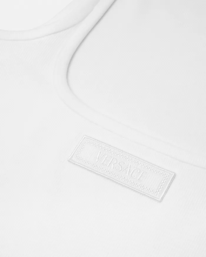 TShirts and Sweatshirts Women Versace 90s Vintage Logo Ribbed Tank Top White