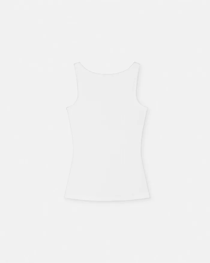TShirts and Sweatshirts Women Versace 90s Vintage Logo Ribbed Tank Top White