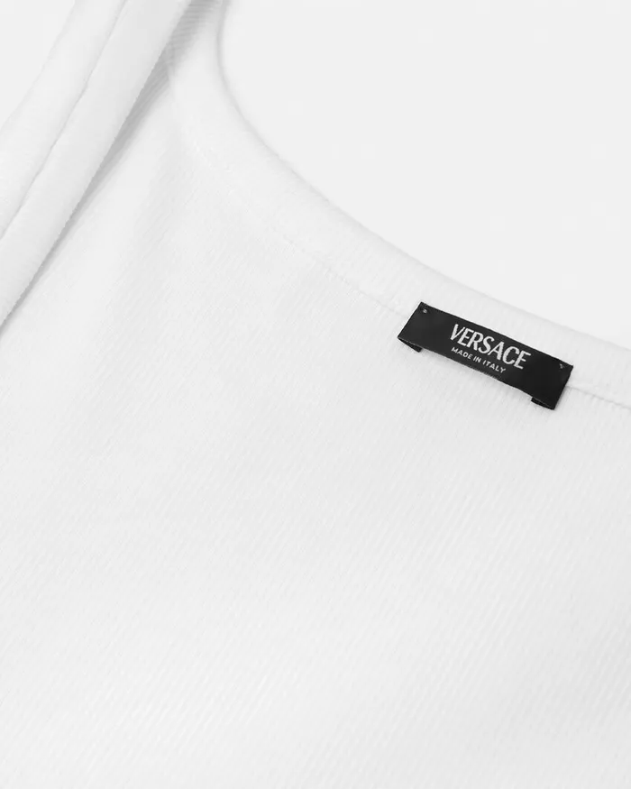 TShirts and Sweatshirts Women Versace 90s Vintage Logo Ribbed Tank Top White