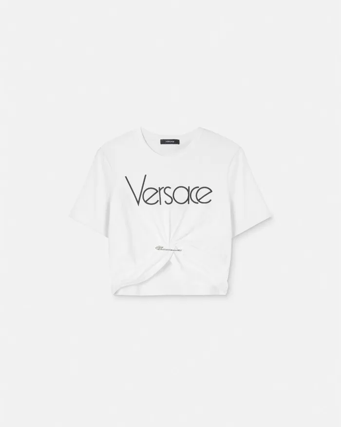 TShirts and Sweatshirts Women Versace Safety Pin 1978 ReEdition Logo TShirt Blackwhite