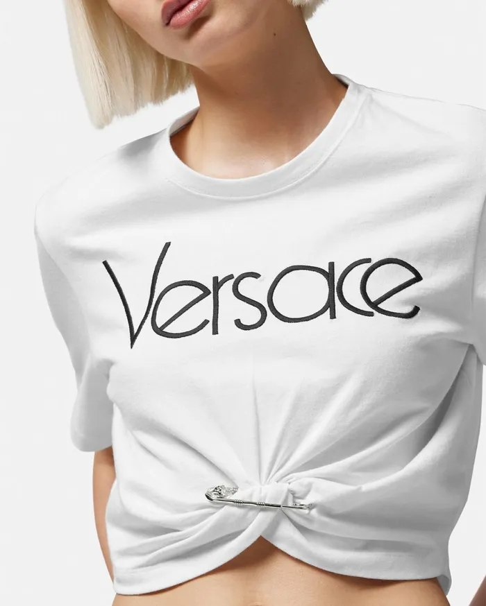 TShirts and Sweatshirts Women Versace Safety Pin 1978 ReEdition Logo TShirt Blackwhite