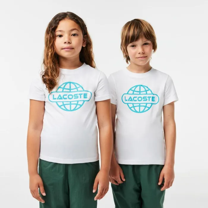 TShirts and Tops Kids Lacoste Kids039 Cotton Jersey Planet Print TShirt White 001