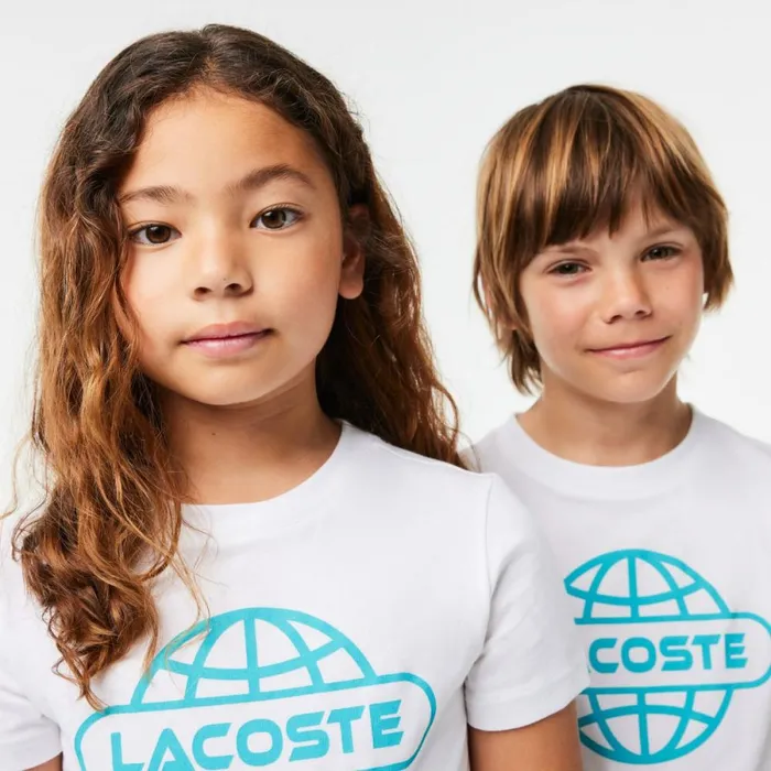 TShirts and Tops Kids Lacoste Kids039 Cotton Jersey Planet Print TShirt White 001