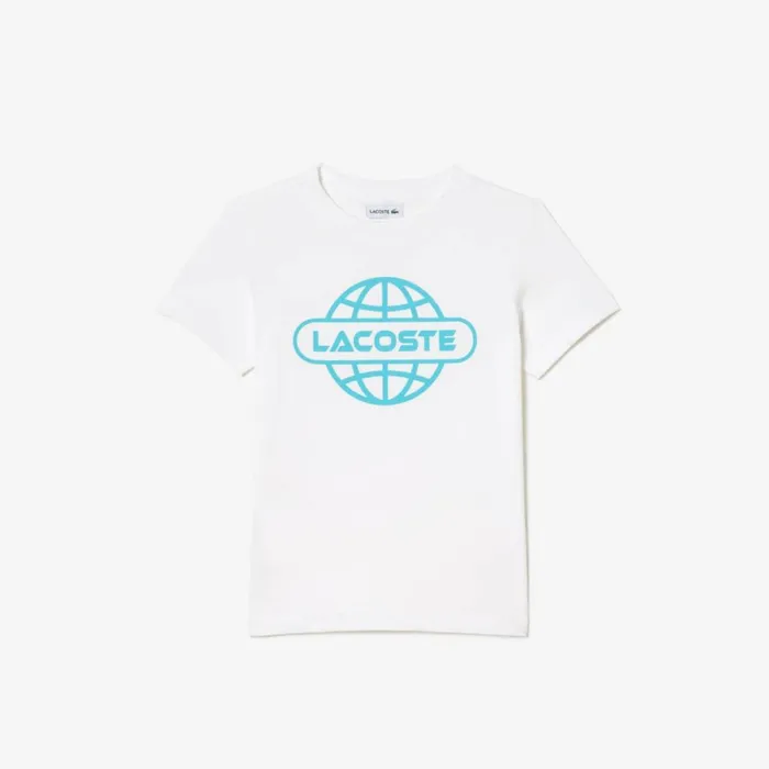 TShirts and Tops Kids Lacoste Kids039 Cotton Jersey Planet Print TShirt White 001