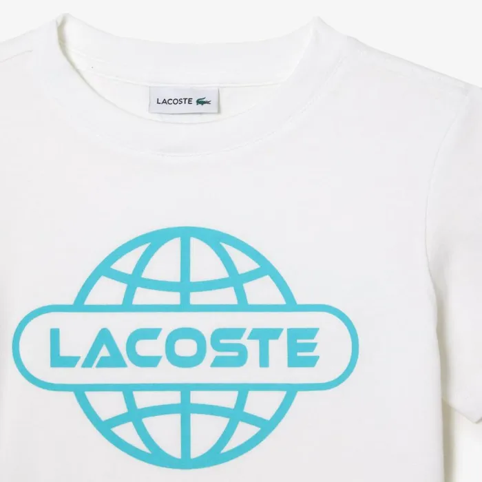TShirts and Tops Kids Lacoste Kids039 Cotton Jersey Planet Print TShirt White 001