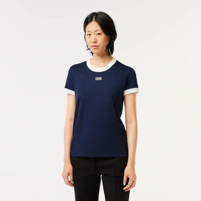 TShirts and Tops Women Lacoste Women039s Slim Fit Cotton Tennis TShirt Navy Blue White Hhw