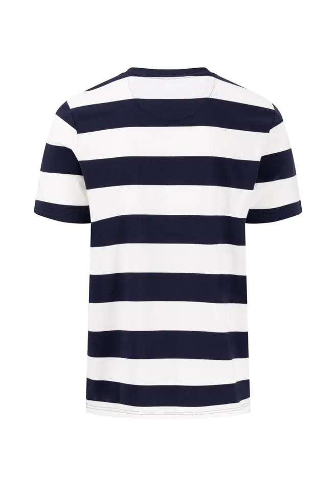 Tshirts Men FYNCHHATTON Striped Tshirt With A Colored LogoTail Navynew Offwhite