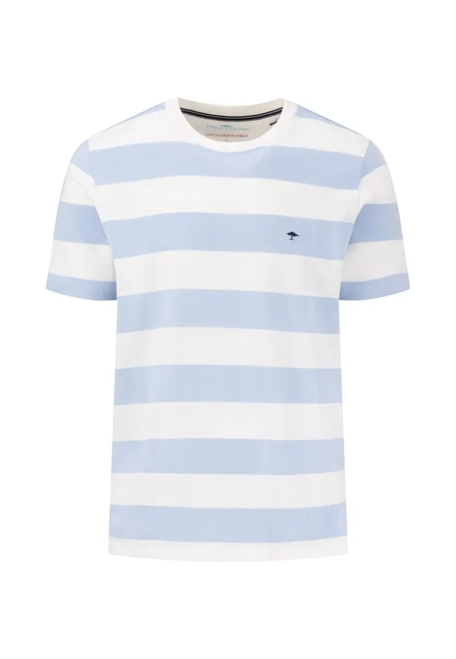 Tshirts Men FYNCHHATTON Striped Tshirt With A Colored LogoTail Navynew Offwhite
