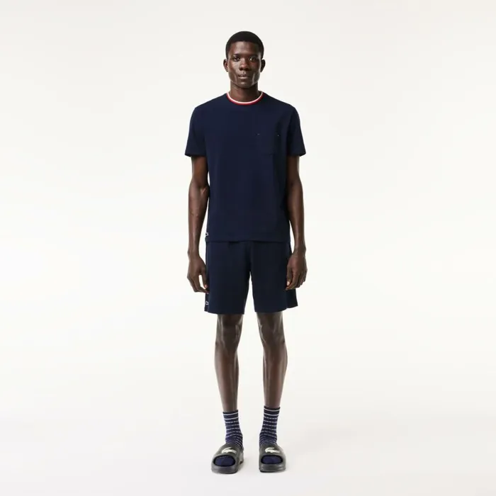 TShirts Men Lacoste Men039s Contrast Neck Pajama Top Navy Blue 166
