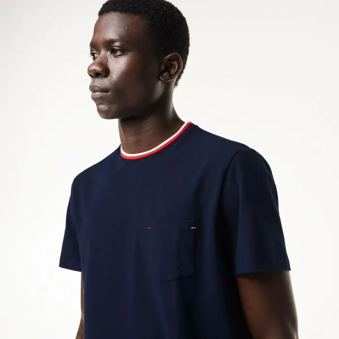 TShirts Men Lacoste Men039s Contrast Neck Pajama Top Navy Blue 166