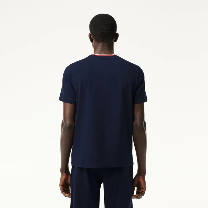 TShirts Men Lacoste Men039s Contrast Neck Pajama Top Navy Blue 166