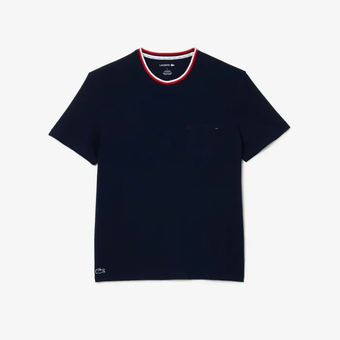 TShirts Men Lacoste Men039s Contrast Neck Pajama Top Navy Blue 166