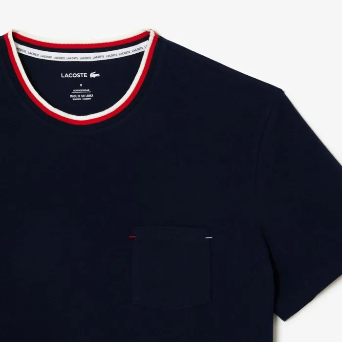TShirts Men Lacoste Men039s Contrast Neck Pajama Top Navy Blue 166