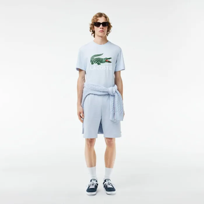 TShirts Men Lacoste Men039s Cotton Jersey Signature Print TShirt Phoenix Blue J2g