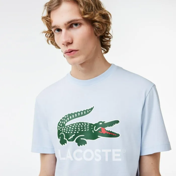 TShirts Men Lacoste Men039s Cotton Jersey Signature Print TShirt Phoenix Blue J2g