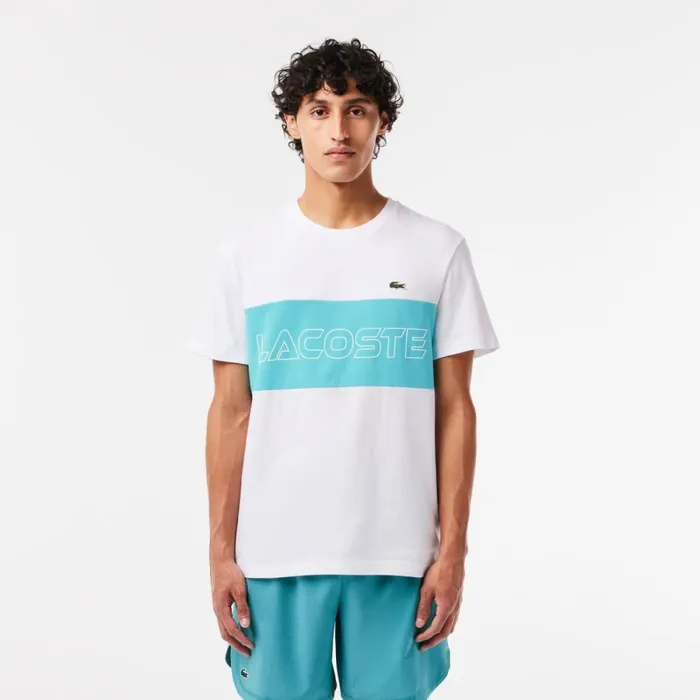 TShirts Men Lacoste Men039s Regular Fit Printed Colorblock TShirt White Blue Ri6 TShirts Men Lacoste Men039s Regular Fit Printed Colorblock TShirt White Blue Ri6