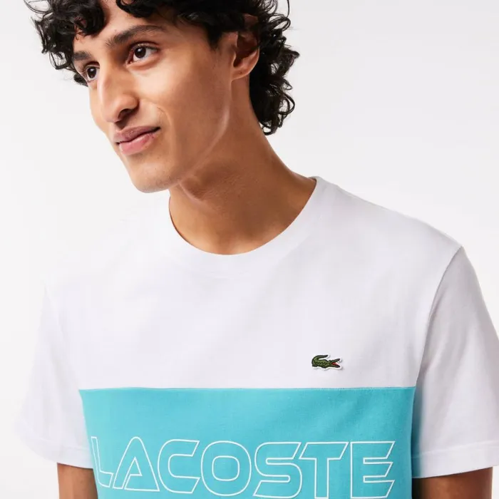 TShirts Men Lacoste Men039s Regular Fit Printed Colorblock TShirt White Blue Ri6