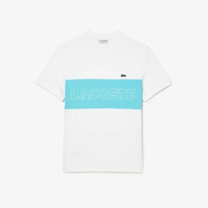 TShirts Men Lacoste Men039s Regular Fit Printed Colorblock TShirt White Blue Ri6