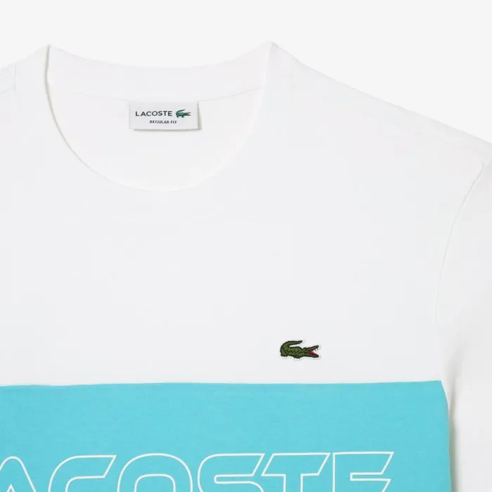 TShirts Men Lacoste Men039s Regular Fit Printed Colorblock TShirt White Blue Ri6