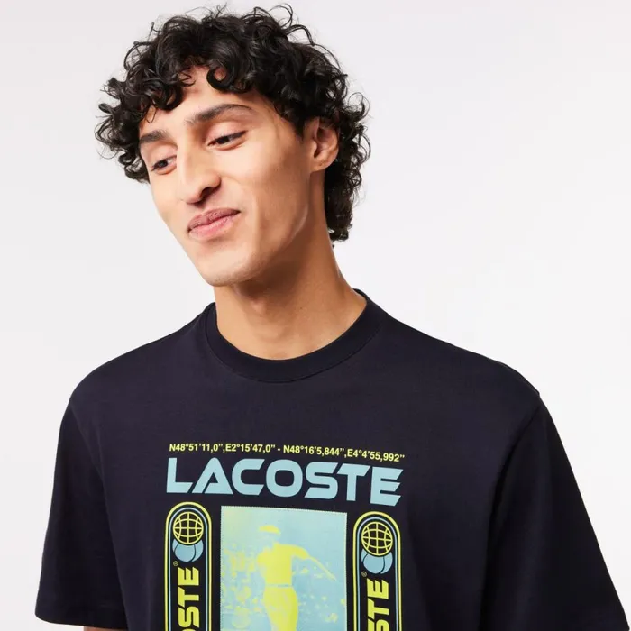 TShirts Men Lacoste Men039s Relaxed Fit Ren Lacoste Print TShirt Abysm Blue Hde