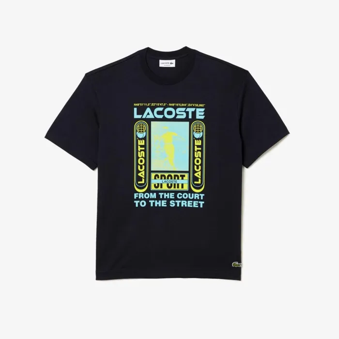 TShirts Men Lacoste Men039s Relaxed Fit Ren Lacoste Print TShirt Abysm Blue Hde