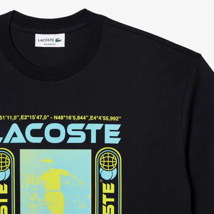 TShirts Men Lacoste Men039s Relaxed Fit Ren Lacoste Print TShirt Abysm Blue Hde
