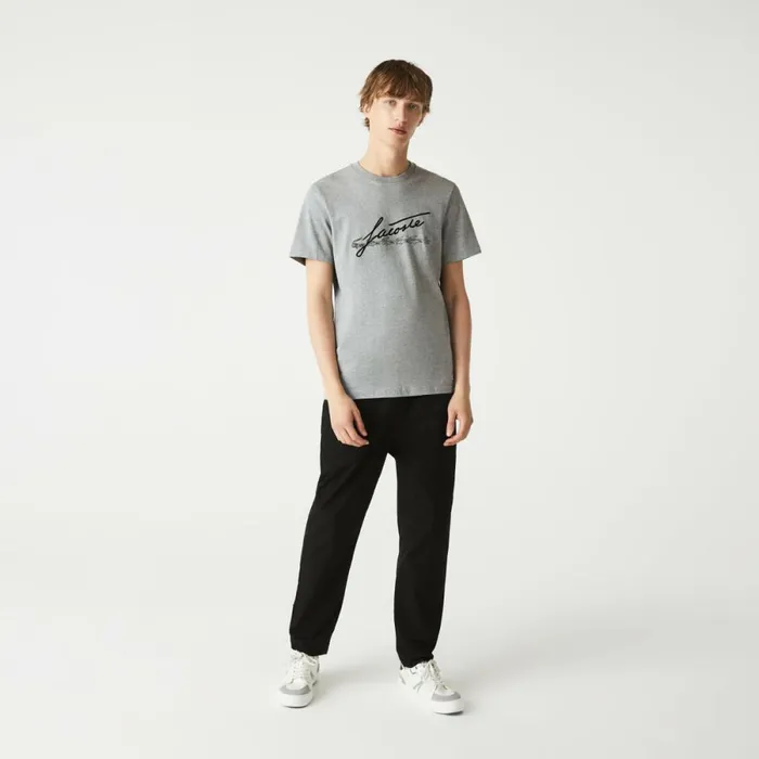 TShirts Men Lacoste Men039s Signature And Crocodile Print Crew Neck Cotton TShirt Grey Chine 4jv TShirts Men Lacoste Men039s Signature And Crocodile Print Crew Neck Cotton TShirt Grey Chine 4jv