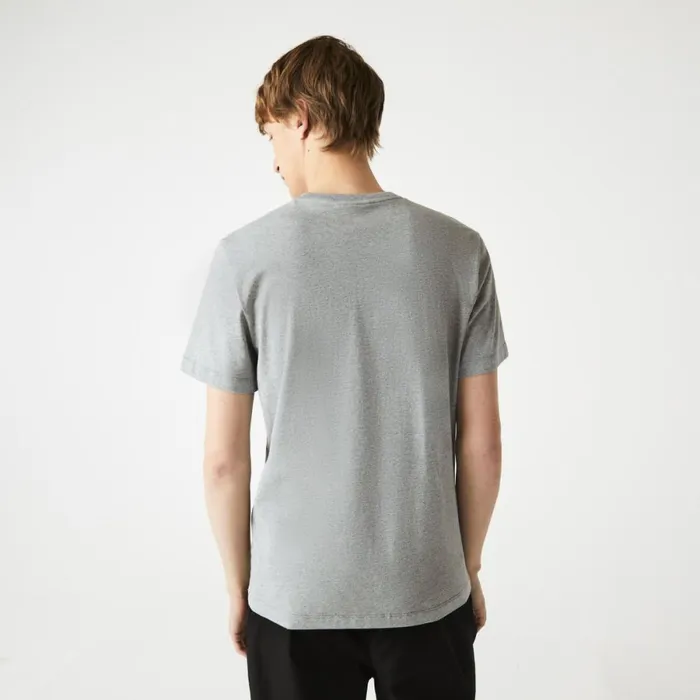 TShirts Men Lacoste Men039s Signature And Crocodile Print Crew Neck Cotton TShirt Grey Chine 4jv