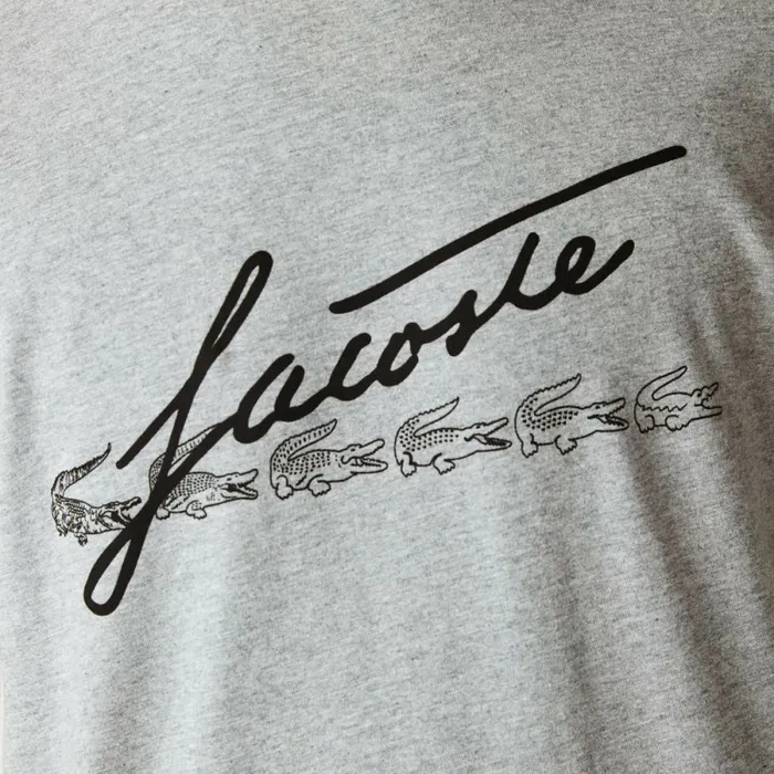 TShirts Men Lacoste Men039s Signature And Crocodile Print Crew Neck Cotton TShirt Grey Chine 4jv