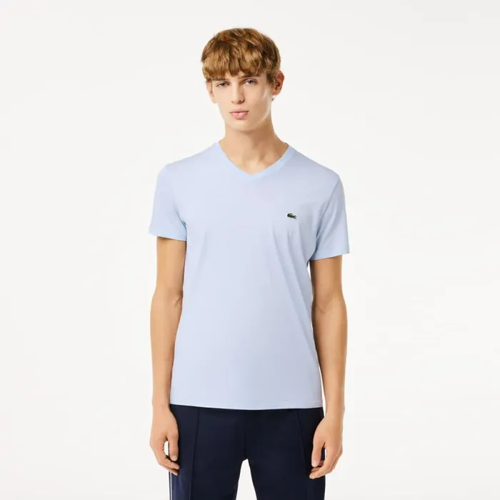 TShirts Men Lacoste Men039s VNeck Pima Cotton Jersey TShirt Phoenix Blue J2g