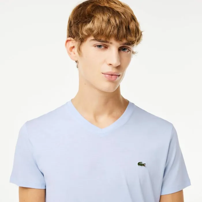 TShirts Men Lacoste Men039s VNeck Pima Cotton Jersey TShirt Phoenix Blue J2g