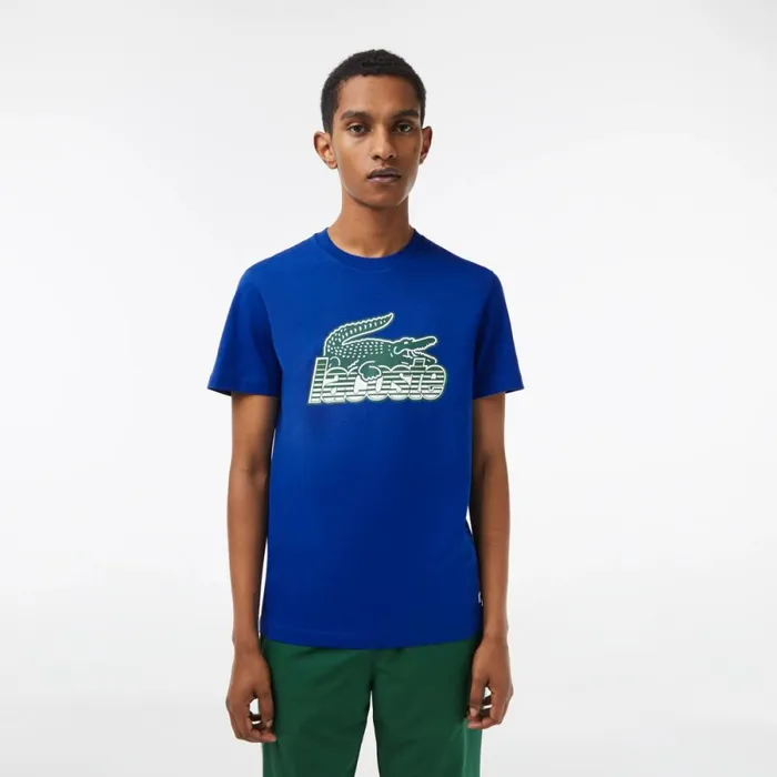 TShirts Men Lacoste Mens Cotton Jersey Print TShirt Gentian Blue Jq0