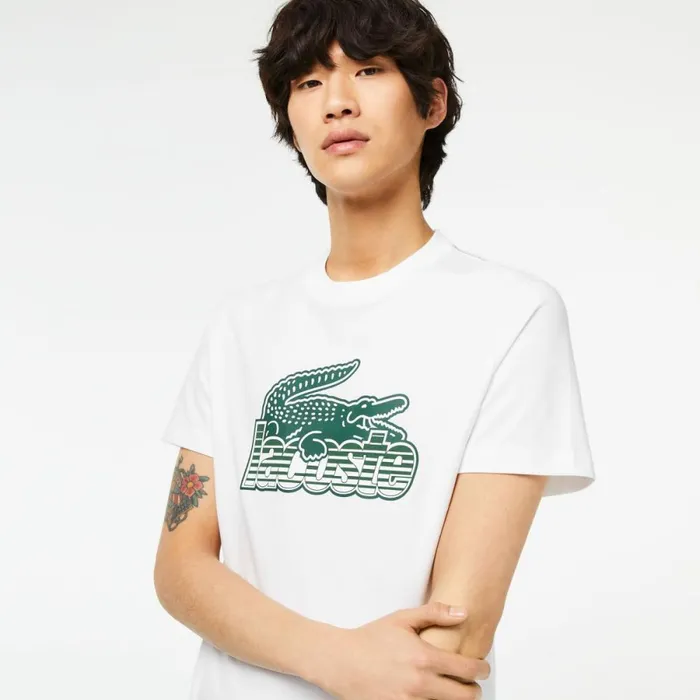 TShirts Men Lacoste Mens Cotton Jersey Print TShirt White 001