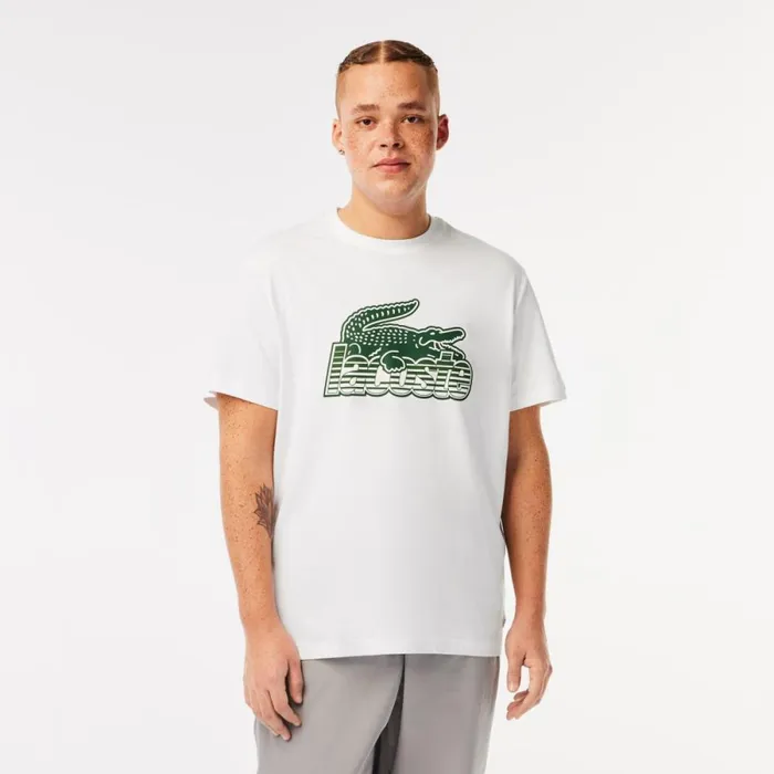 TShirts Men Lacoste Mens Cotton Jersey Print TShirt White 001