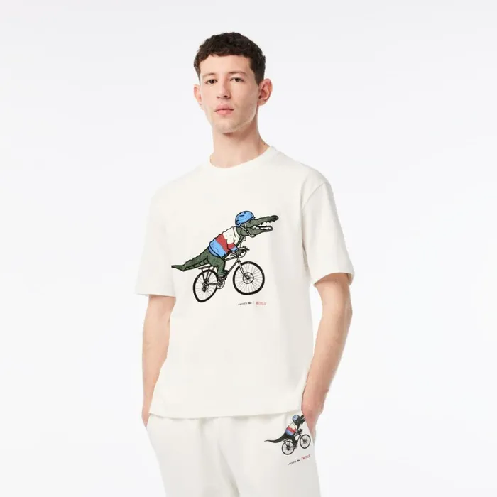 TShirts Men Lacoste Mens Lacoste X Netflix Organic Cotton TShirt White Tis