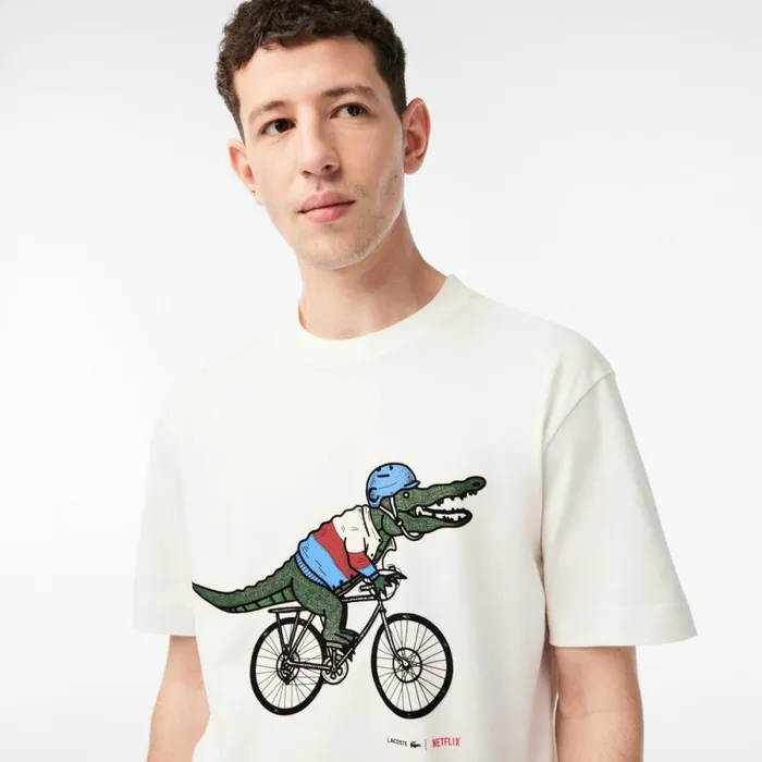 TShirts Men Lacoste Mens Lacoste X Netflix Organic Cotton TShirt White Tis